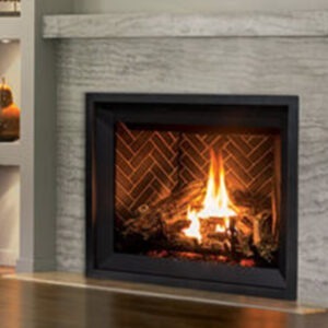 A gas fireplace