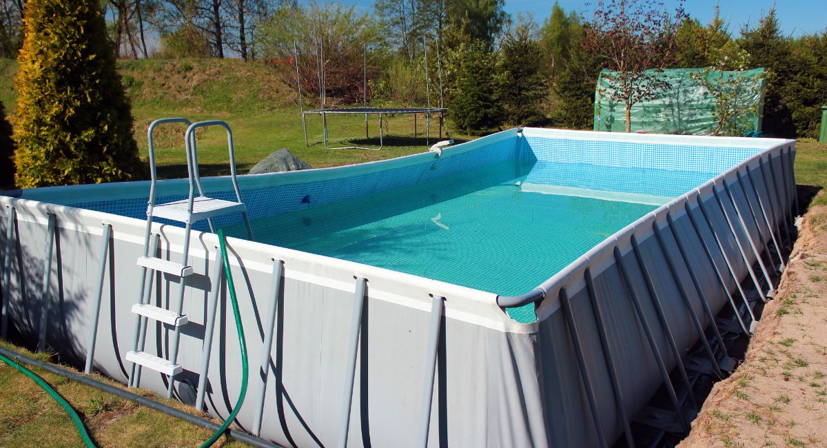 large above ground pool in backyard