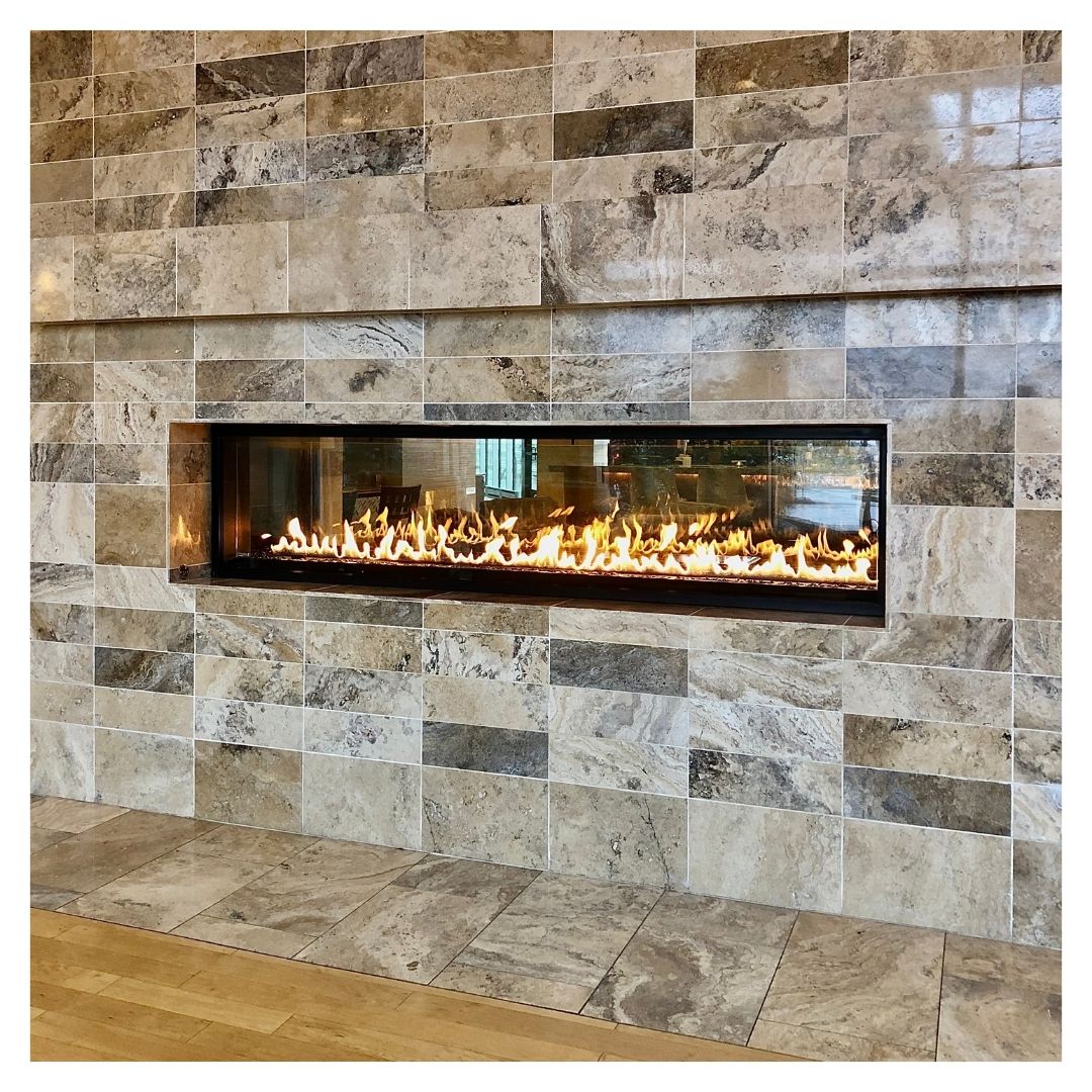 gas fireplace insert in wall