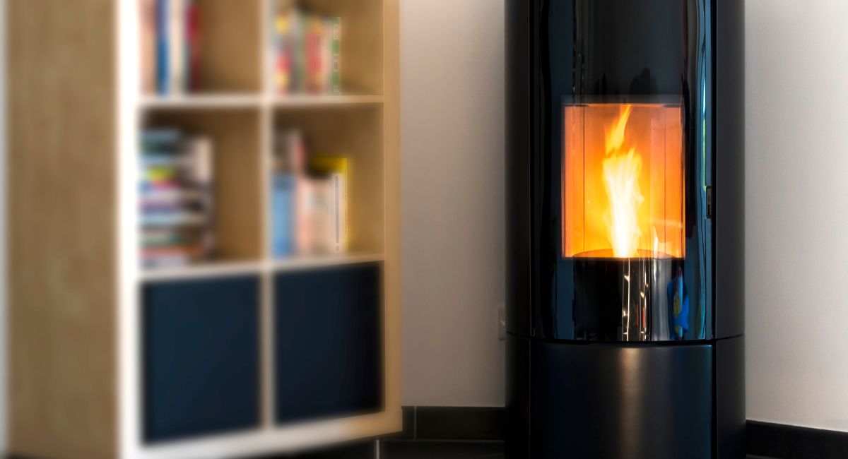 pellet stove in living room