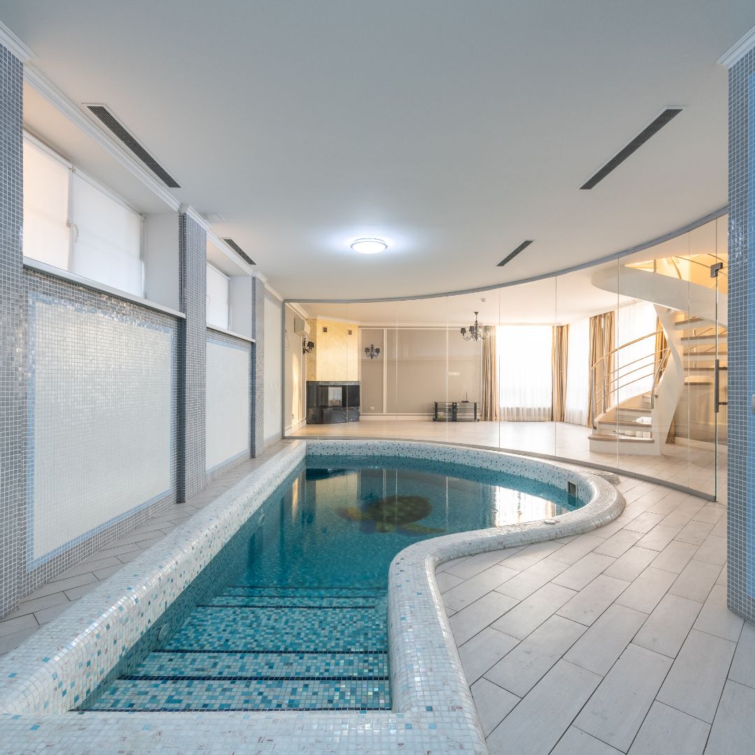 An indoor swim spa