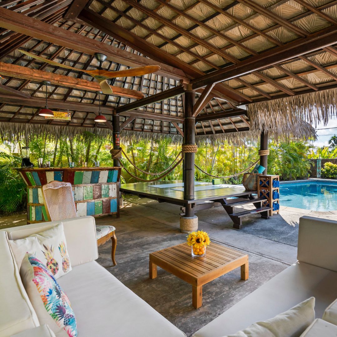 A backyard with a gazebo