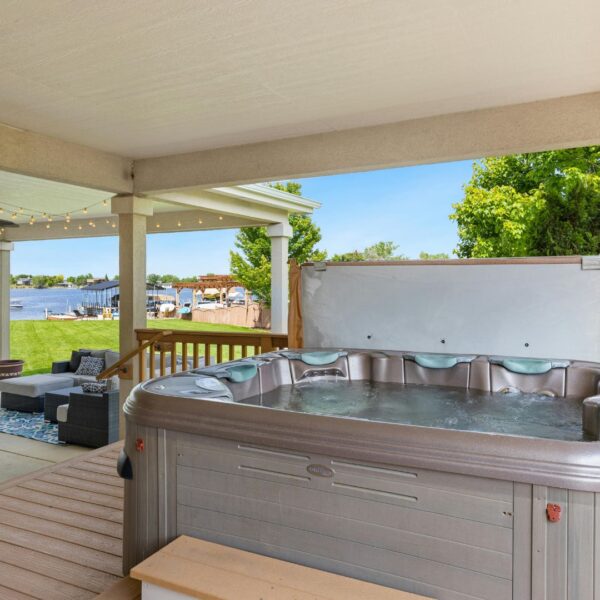 hot tub in backyard