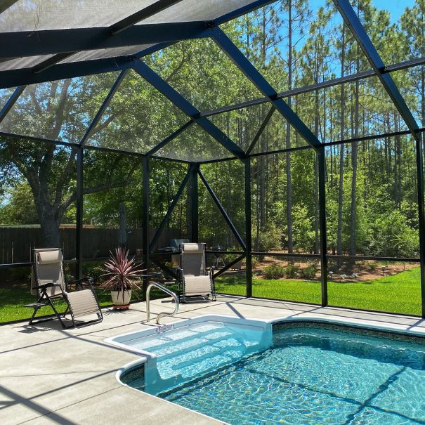 Tropical plant placed near a pool