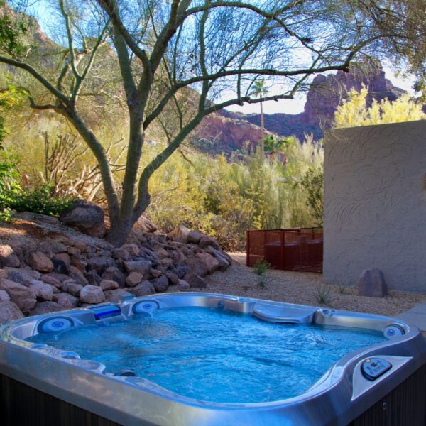 Hot tub in backyard