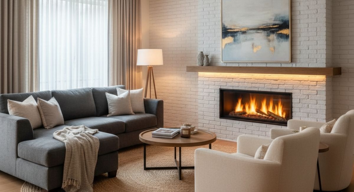 new gas fireplace installed in a home