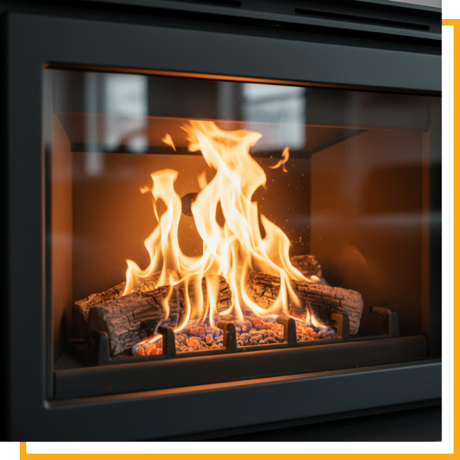 gas stove with artificial wood