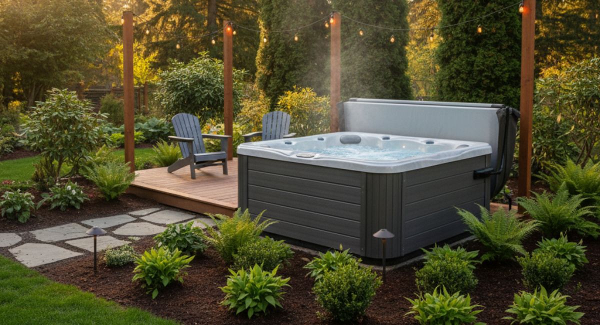 hot tub on a small patio