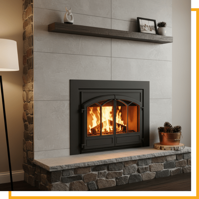 pellet fireplace installed in a current fireplace