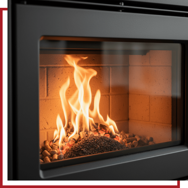 lit pellet fireplace
