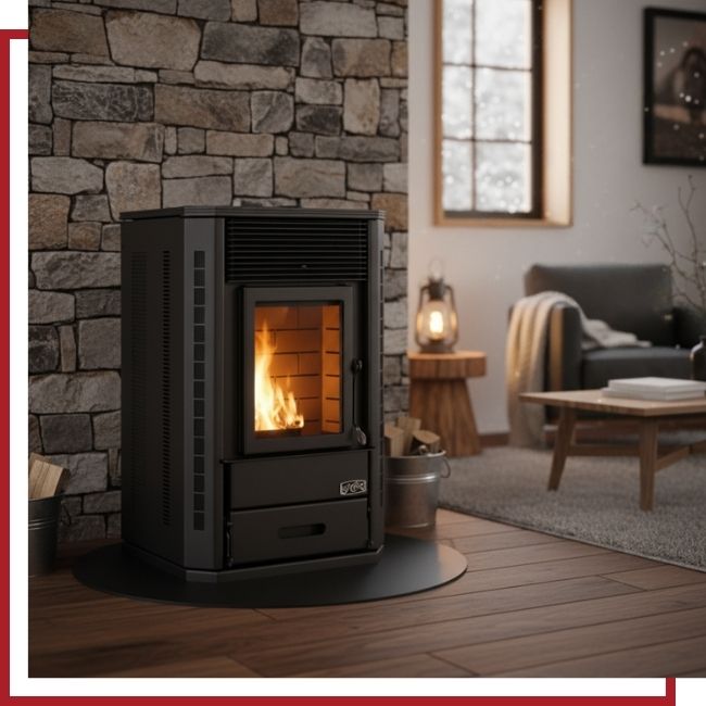 modern pellet stove in a home
