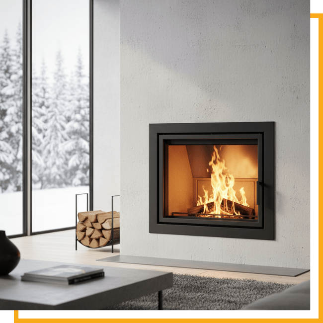wood fireplace insert installed in a home