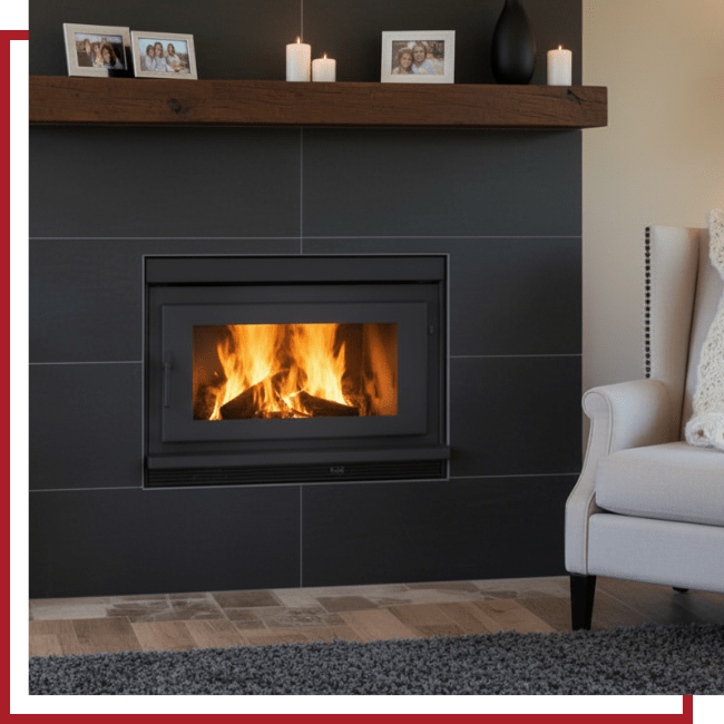 modern wood fireplace in a home