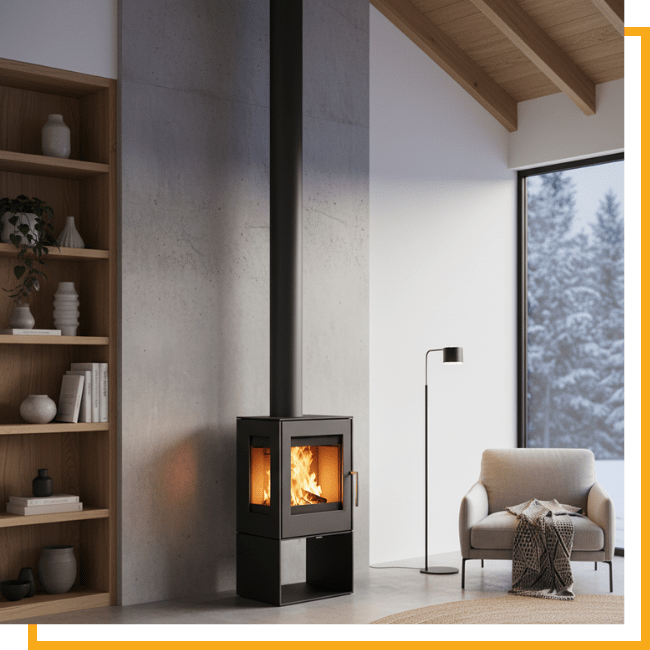 modern wood stove in a home