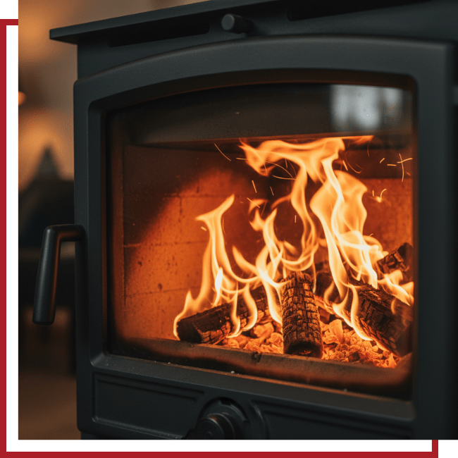 close up of a wood freestanding stove