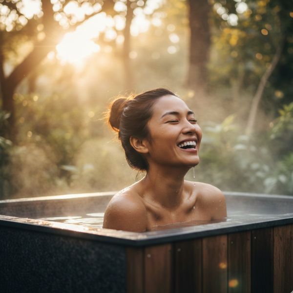 photo of gal in cold plunge tub