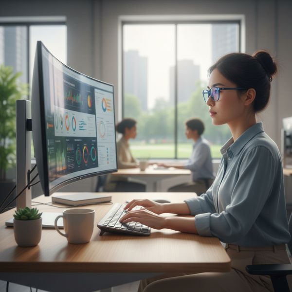 photo of woman at desk