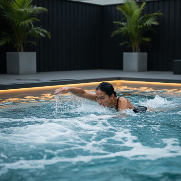 woman swimming in swim spa