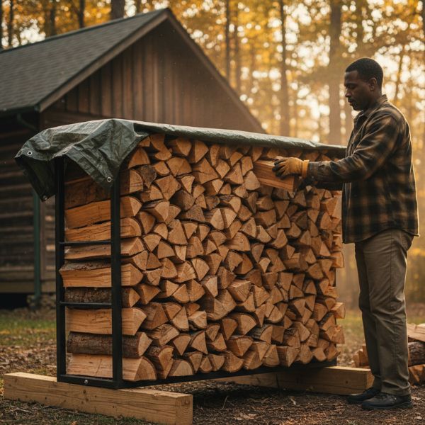 man stacking firewood