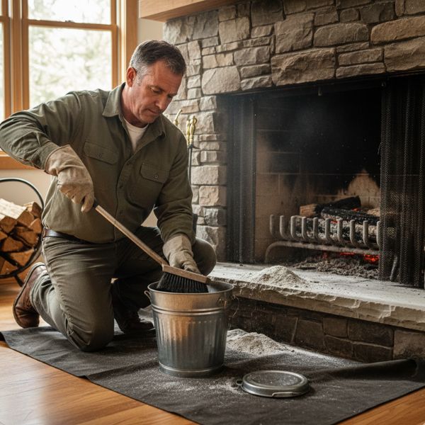 guy cleaning out fireplace