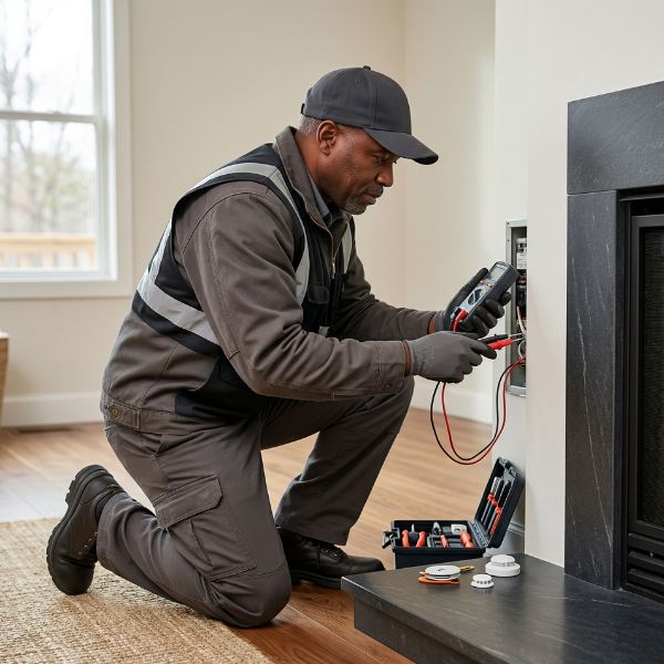 man repairing fireplaces