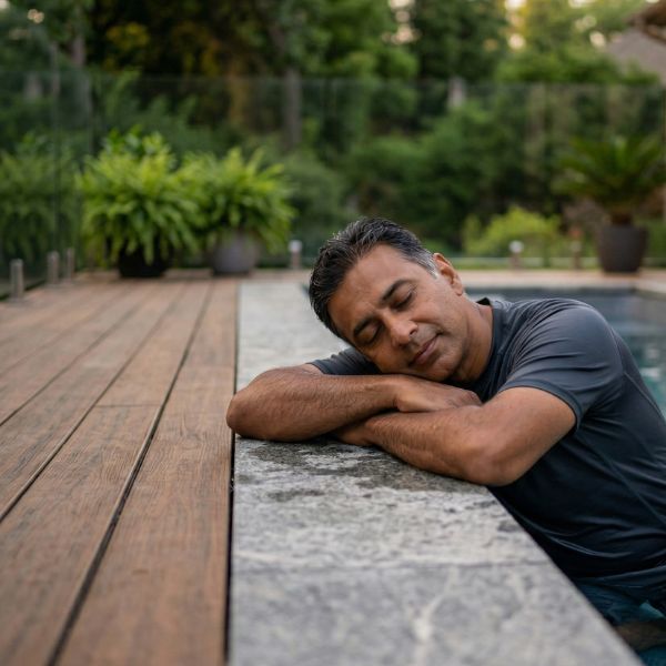 man relaxing after swim