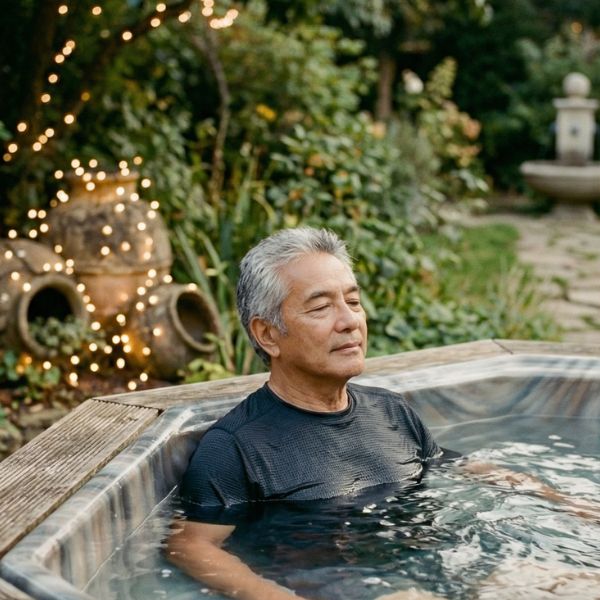 senior in hot tub