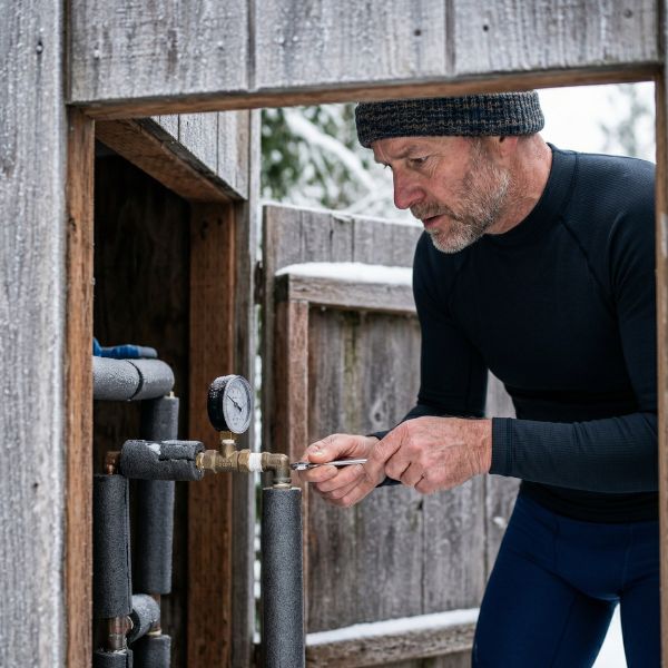 man fixing cold plunge tub