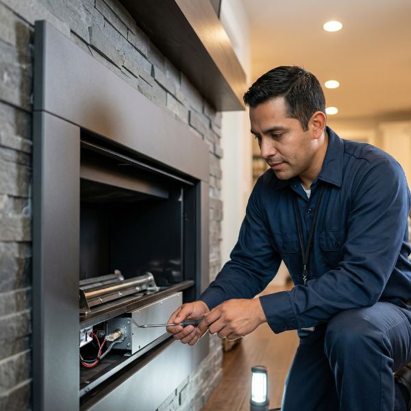 fireplace technician fixing fireplace
