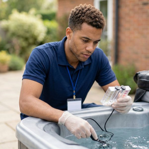 spa technician fixing spa
