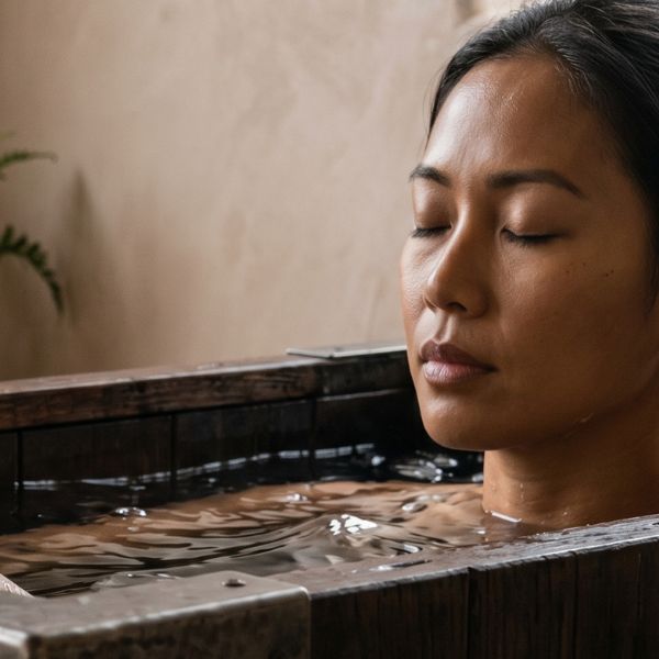 woman in cold plunge tub