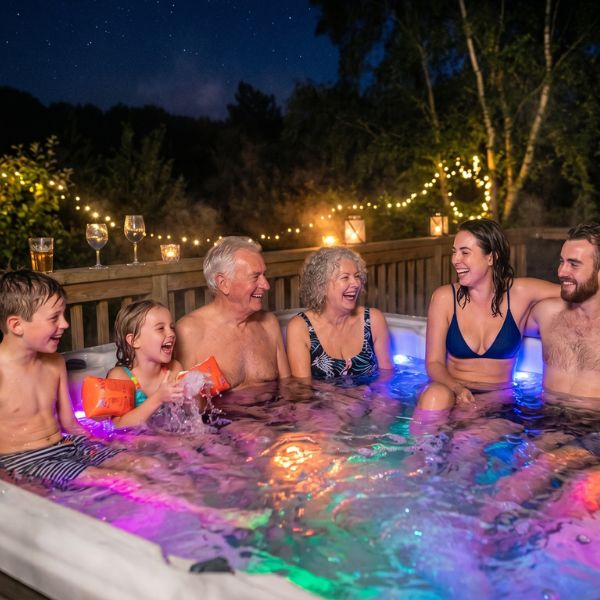 family in hot tub