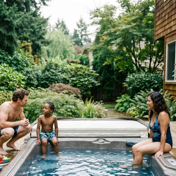 family in hot tub