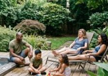 family next to spa